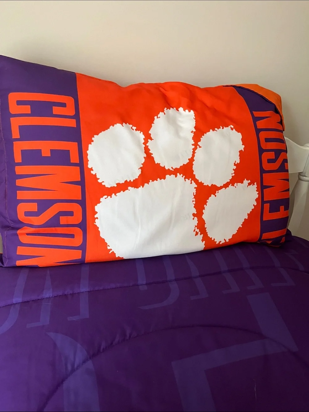 Northwest Purple and Orange Clemson Paw Comforter